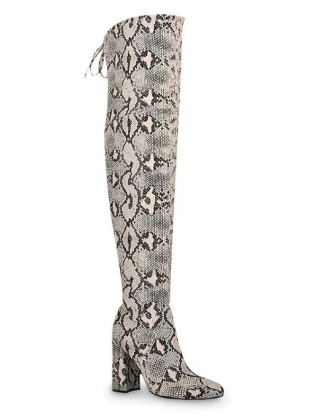 Unisa Over-the-Knee Snakeskin Print Boot in Beige and Black